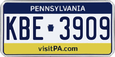 PA license plate KBE3909