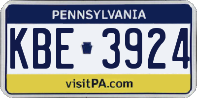 PA license plate KBE3924