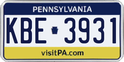 PA license plate KBE3931