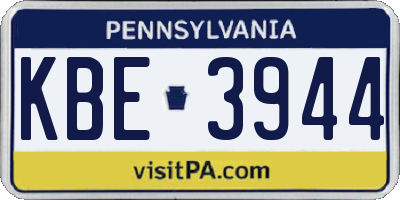 PA license plate KBE3944