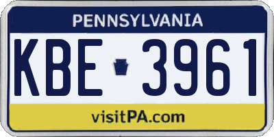 PA license plate KBE3961