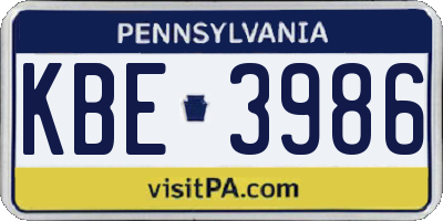 PA license plate KBE3986