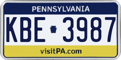 PA license plate KBE3987