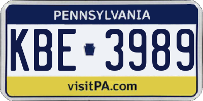 PA license plate KBE3989