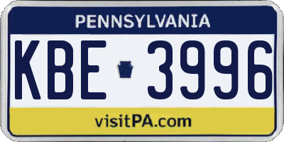 PA license plate KBE3996