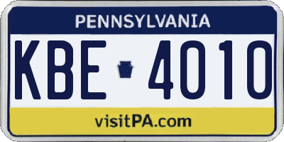 PA license plate KBE4010