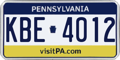 PA license plate KBE4012