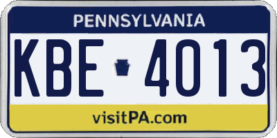 PA license plate KBE4013