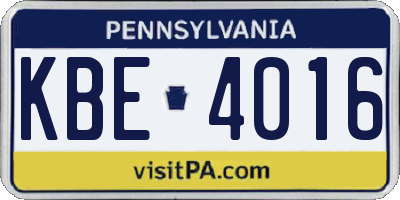 PA license plate KBE4016