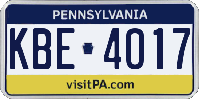 PA license plate KBE4017