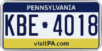 PA license plate KBE4018