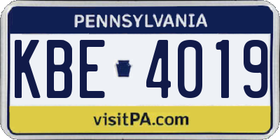 PA license plate KBE4019