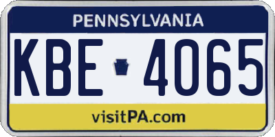 PA license plate KBE4065
