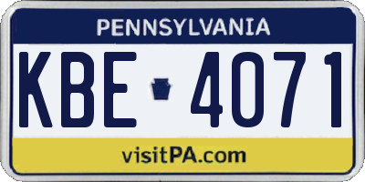 PA license plate KBE4071