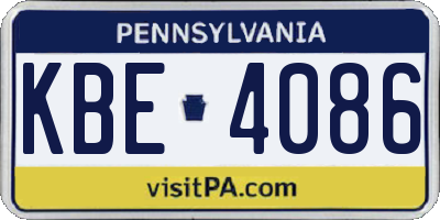 PA license plate KBE4086