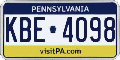 PA license plate KBE4098