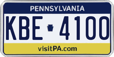 PA license plate KBE4100