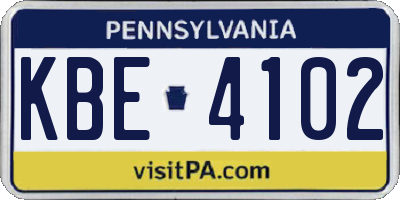 PA license plate KBE4102
