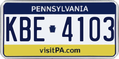PA license plate KBE4103
