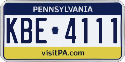 PA license plate KBE4111