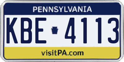 PA license plate KBE4113