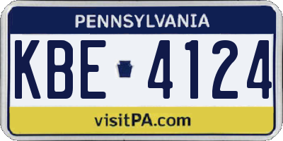 PA license plate KBE4124