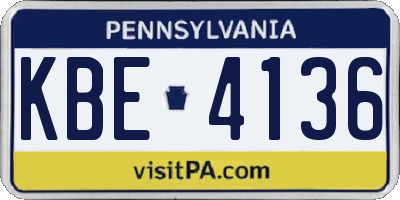 PA license plate KBE4136