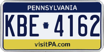 PA license plate KBE4162