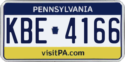 PA license plate KBE4166