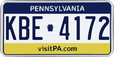 PA license plate KBE4172