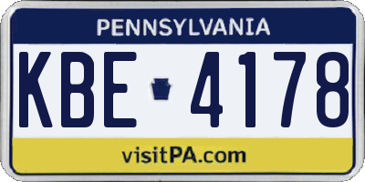PA license plate KBE4178