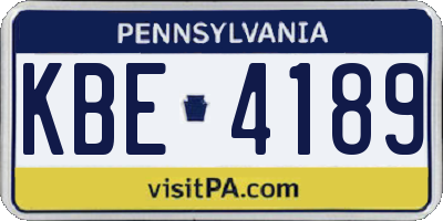 PA license plate KBE4189