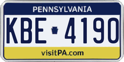 PA license plate KBE4190