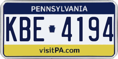 PA license plate KBE4194
