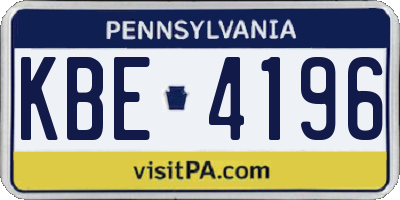 PA license plate KBE4196