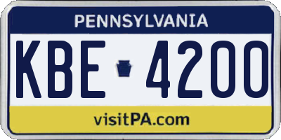 PA license plate KBE4200