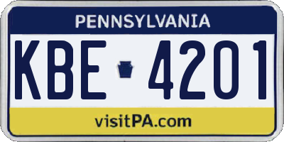 PA license plate KBE4201