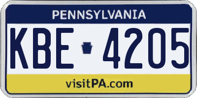 PA license plate KBE4205