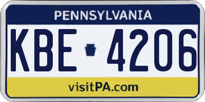 PA license plate KBE4206