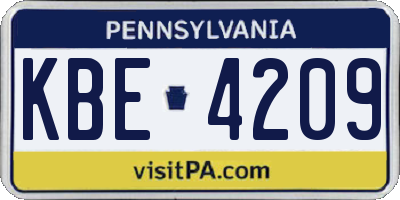 PA license plate KBE4209