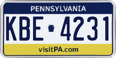 PA license plate KBE4231