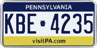 PA license plate KBE4235
