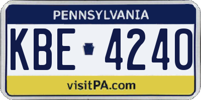 PA license plate KBE4240
