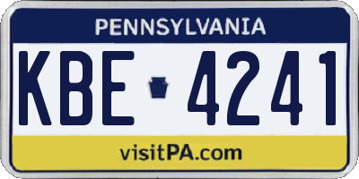 PA license plate KBE4241