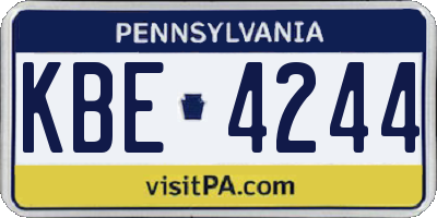 PA license plate KBE4244