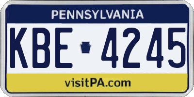 PA license plate KBE4245