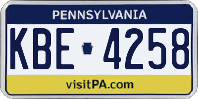 PA license plate KBE4258