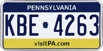 PA license plate KBE4263