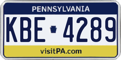 PA license plate KBE4289