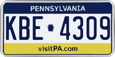 PA license plate KBE4309